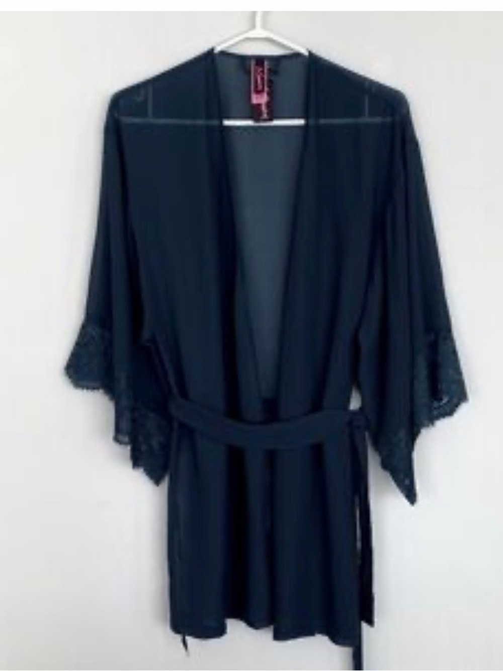 La SENZA Teal Sheer Lace-Trimrobe with Tie Waist